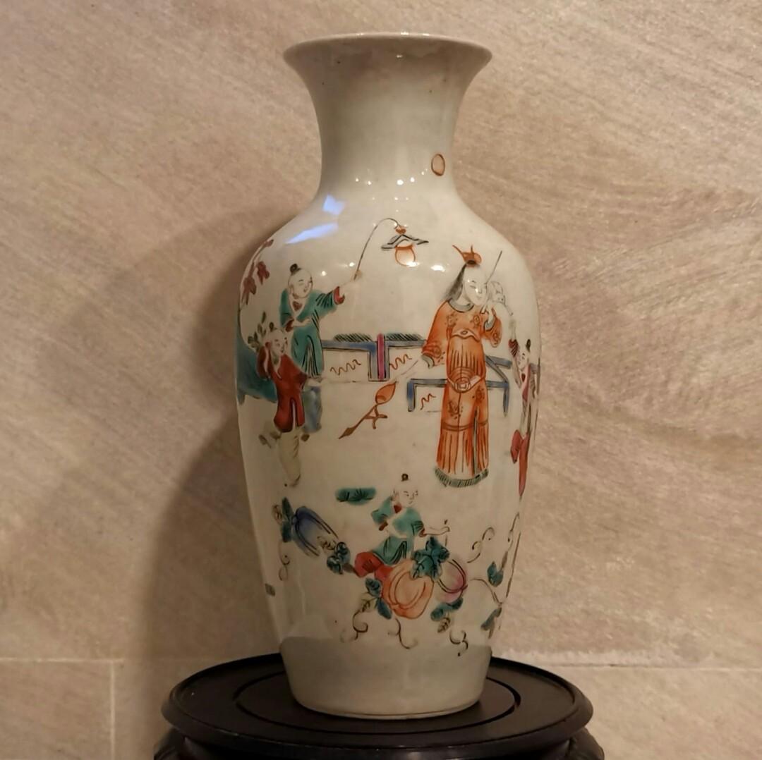 清代同治~粉彩嬰戲圖花瓶, 興趣及遊戲, 收藏品及紀念品, 古董收藏