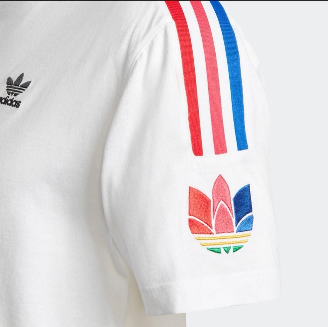 Adidas 3 Stripes T shirts Men Originals Embroidered Rainbow Armband White Tops Sports Short Sleeve Tee