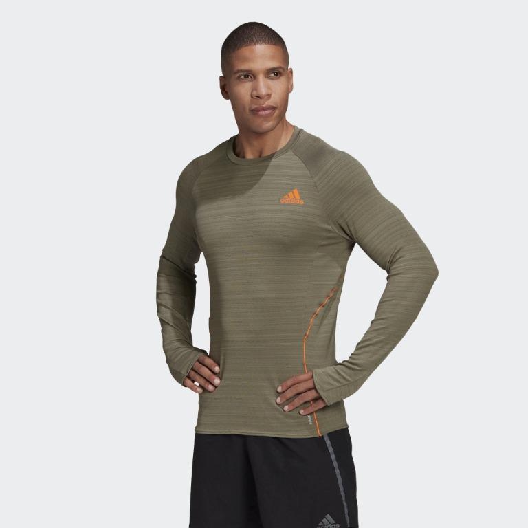 ADIDAS 男專業運動跑步長袖上衣綠GH4557 黑GC6733, 男裝, 運動服裝