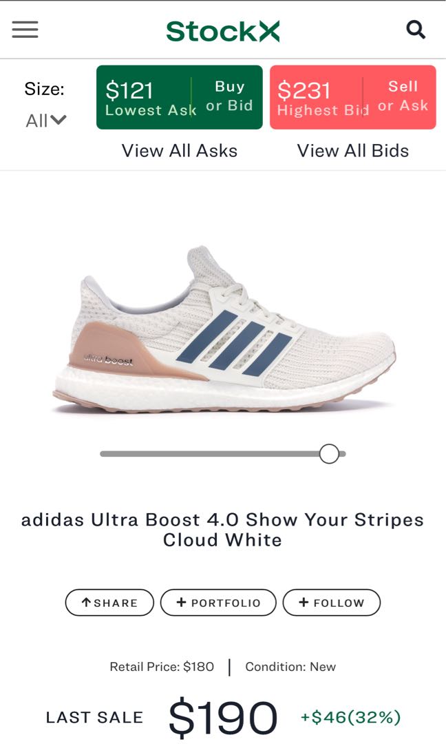 Adidas Ultraboost 4.0 Show Your Stripes Cloud White Men s Fashion Footwear Sneakers on Carousell