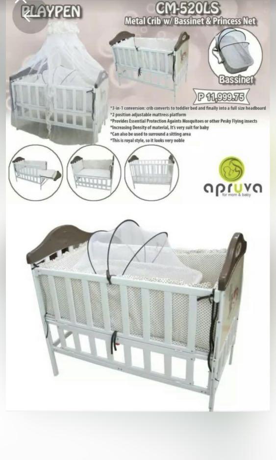 Apruva metal crib with basinnet Babies Kids Baby Nursery