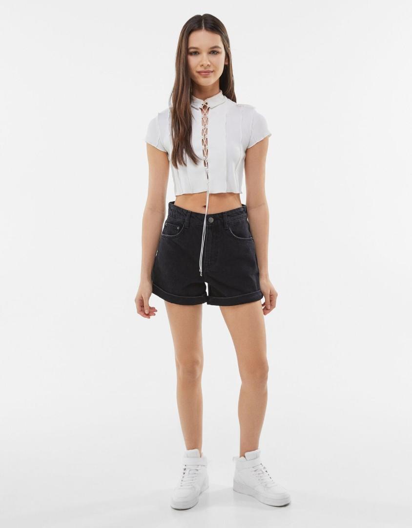Short bershka denim tiro alto on sale