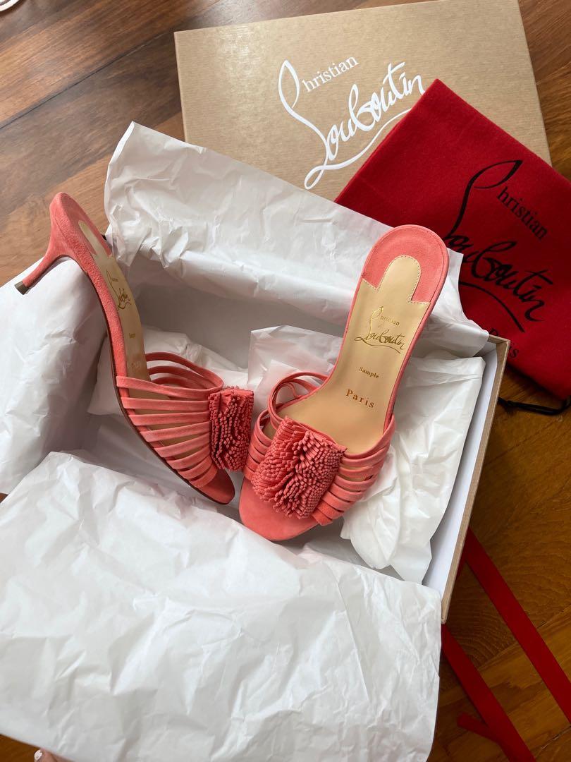 BNIB CHRISTIAN LOUBOUTIN Belbrossa Fringe Suede Mules Kitten Heels 55