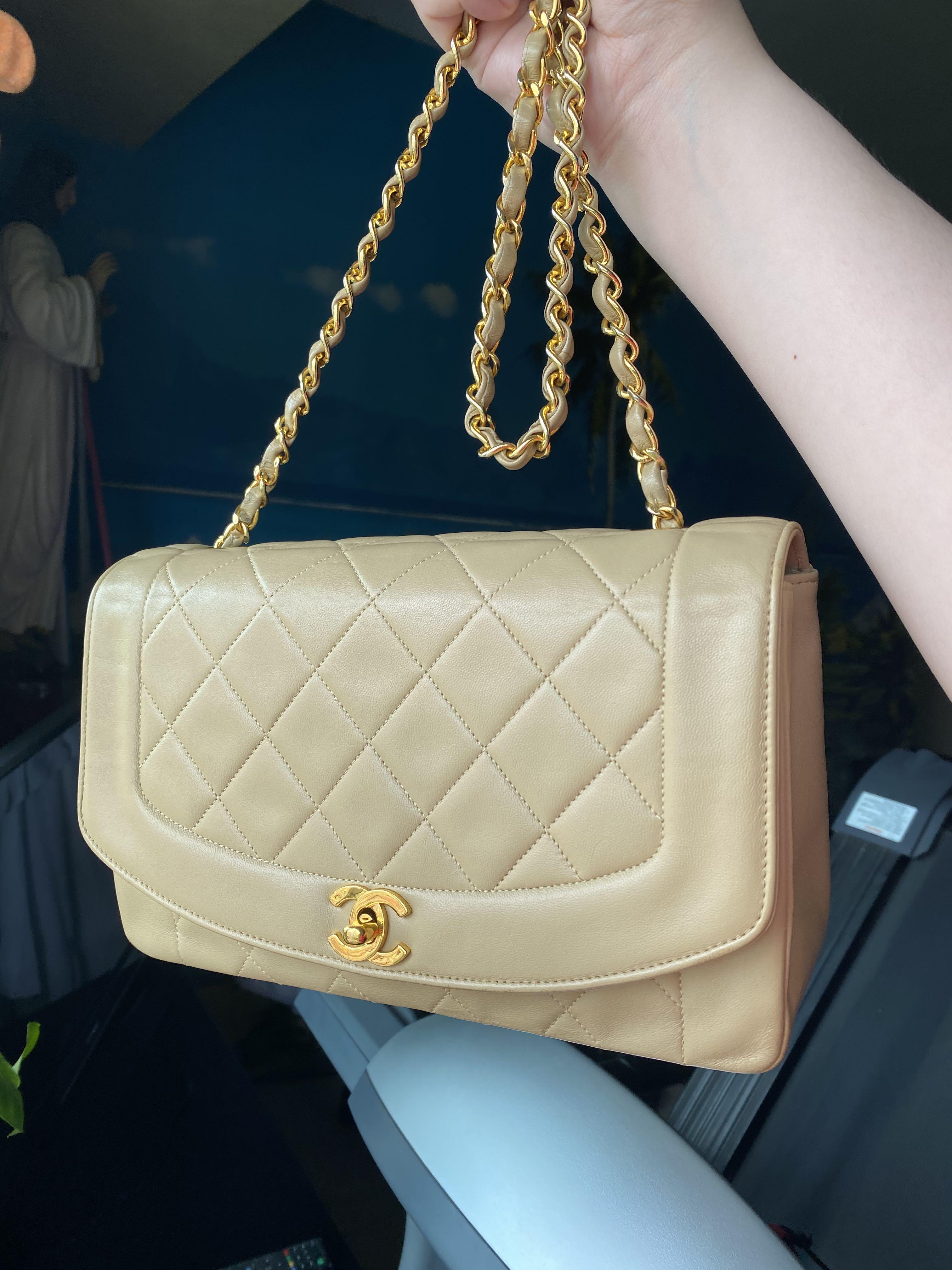 Chanel Diana Beige Medium, Luxury, Bags & Wallets on Carousell