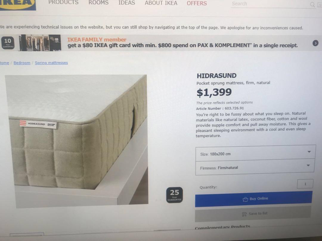 Hidrasund King Size Mattress IKEA, Furniture & Home Living, Furniture, Bed Frames & Mattresses