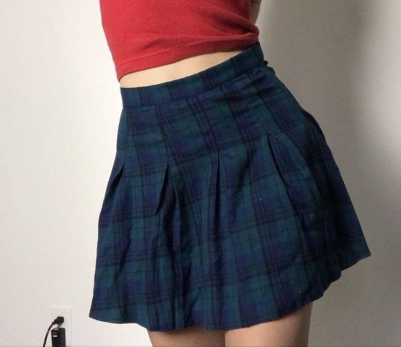 H M Divided Plaid Blue Green Teal Skirt Women s Fashion Tops