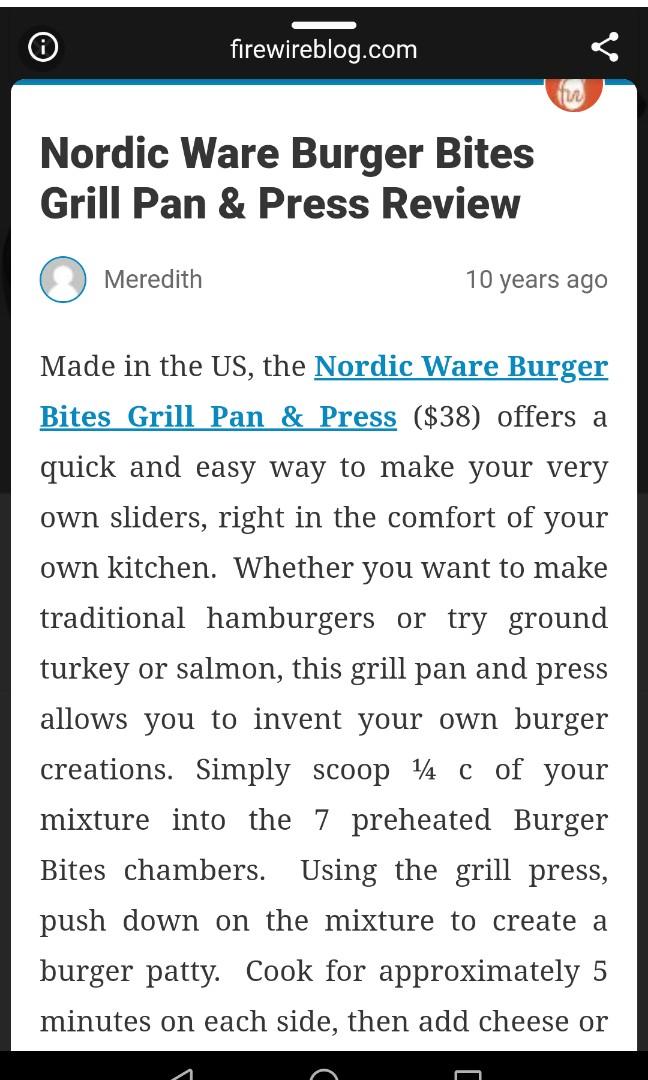 Nordic ware nonstick burger grill pan with press (Category: Cookware & Accessories) located in Manila. Submitted by jen.jen11 (Listing ID 1088722129, Image 2). Description: brand new fr u.s..
