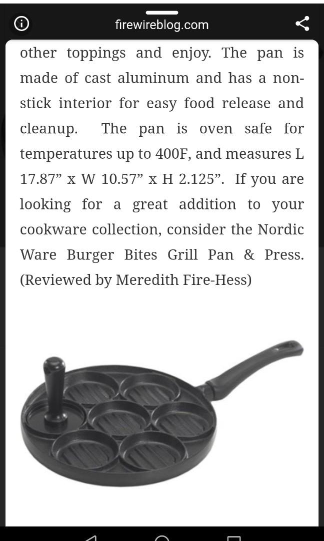 Nordic ware nonstick burger grill pan with press (Category: Cookware & Accessories) located in Manila. Submitted by jen.jen11 (Listing ID 1088722129, Image 3). Description: brand new fr u.s..