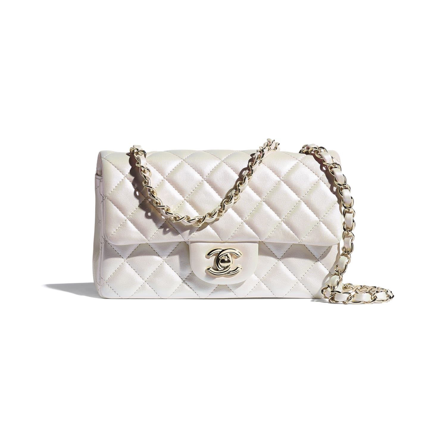 CHANEL Iridescent Lambskin Quilted Medium Double Flap Ivory 915555   FASHIONPHILE