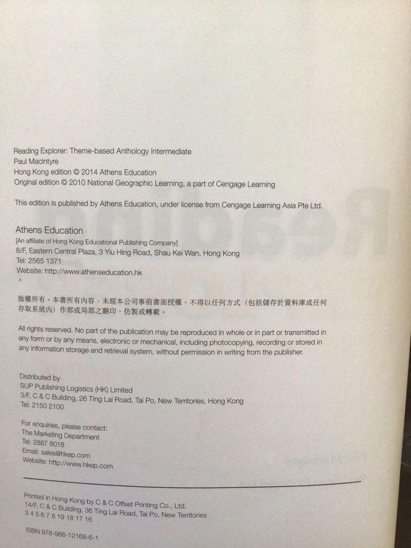 Reading explorer Theme-based Anthology Intermediate （分類：補充練習）位於 Hong Kong。 由 m_wing.stal 提交（商品編號 1088571813，圖片 2）。簡介： Reading explorer Theme-based Anthology Intermediate $50 9成新 。