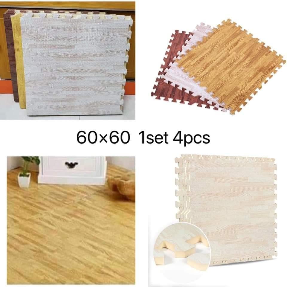 Set Of 4 Pieces 60 X 60cm Wood Print Puzzle Mat For Floorings Furniture Home Living Home Decor Carpets Mats Flooring On Carousell