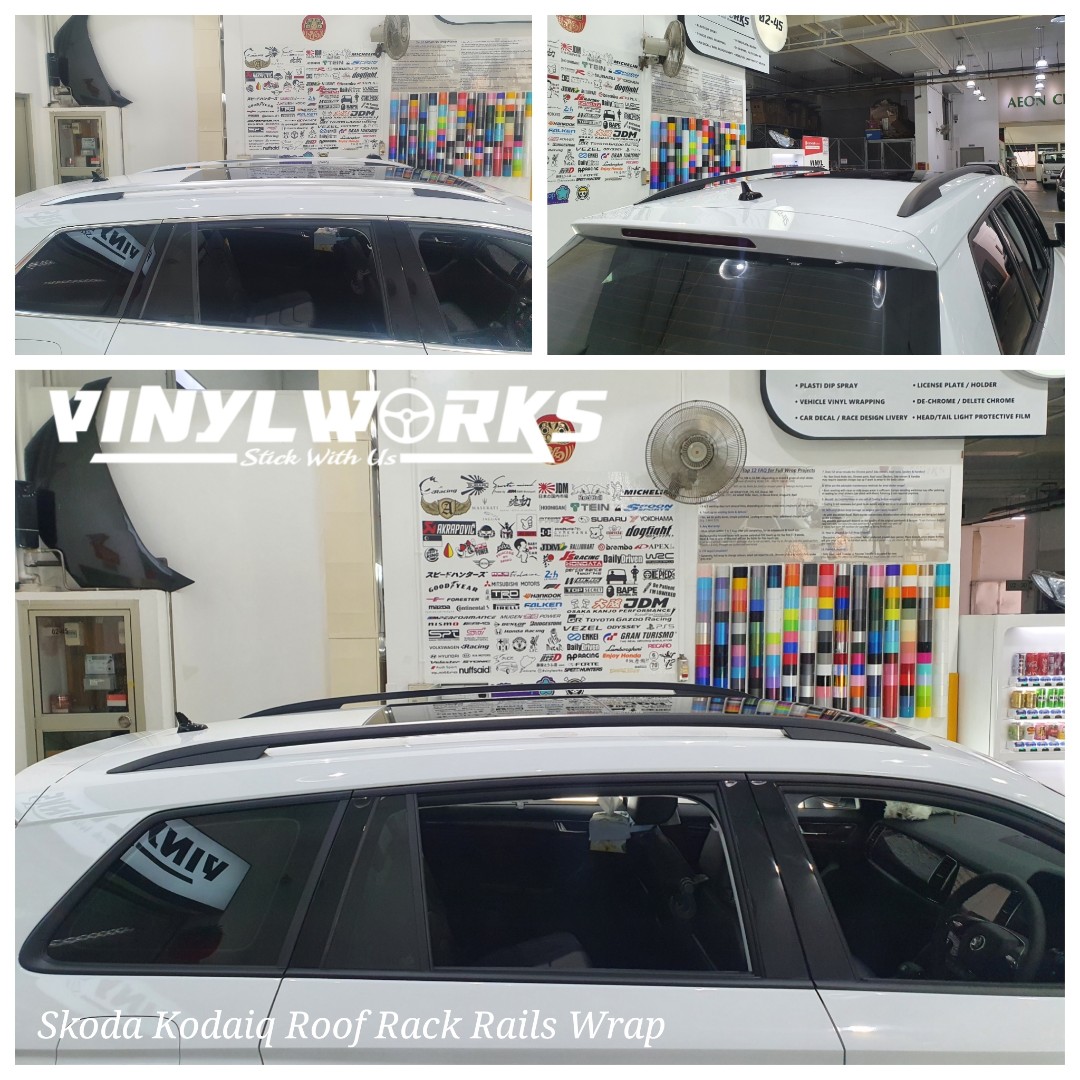 Skoda Kodiaq Roof Rack Rails Wrap Matte Black Vinyl Sticker, Car Accessories, Accessories on