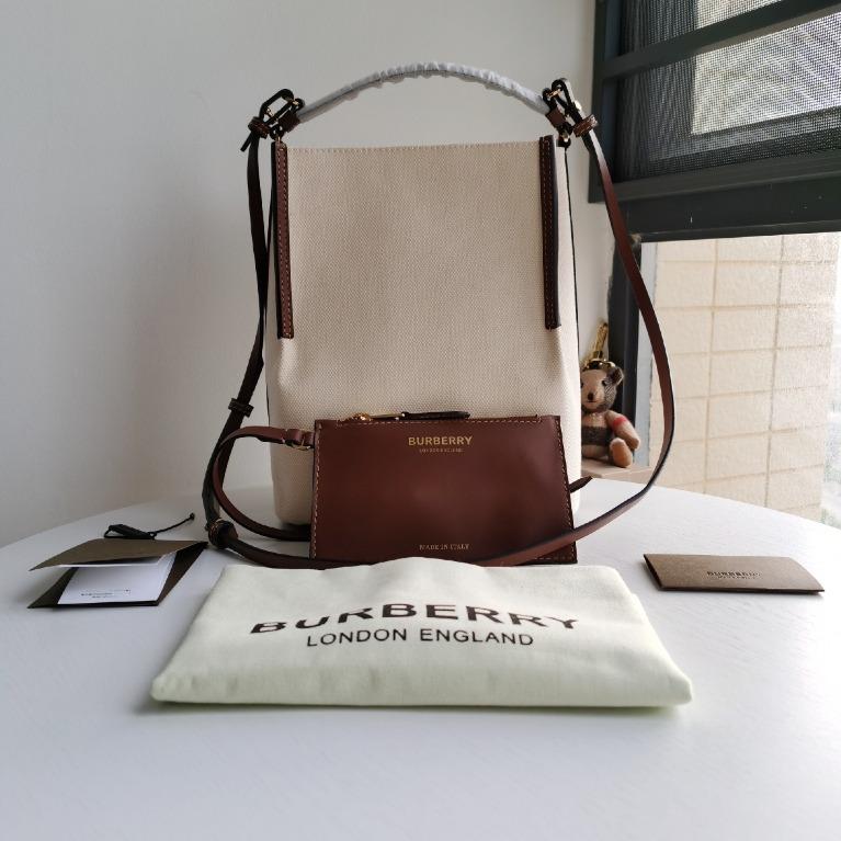 burberry small logo graphic cotton canvas peggy bucket bag