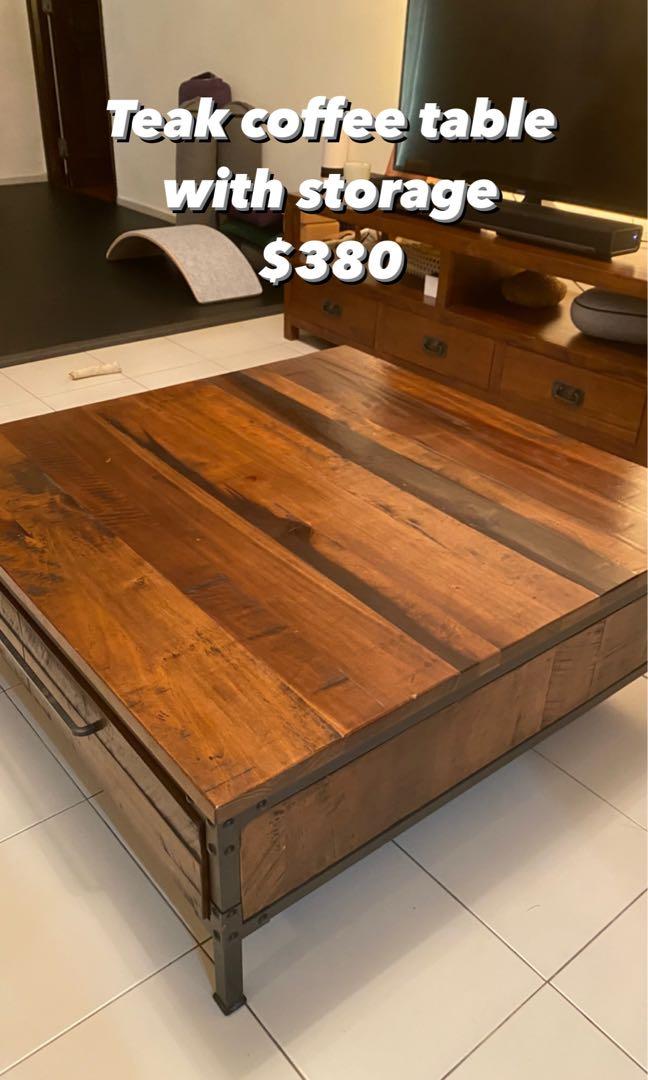 Teak Coffee Table With Storage Furniture Home Living Furniture Tables Sets On Carousell