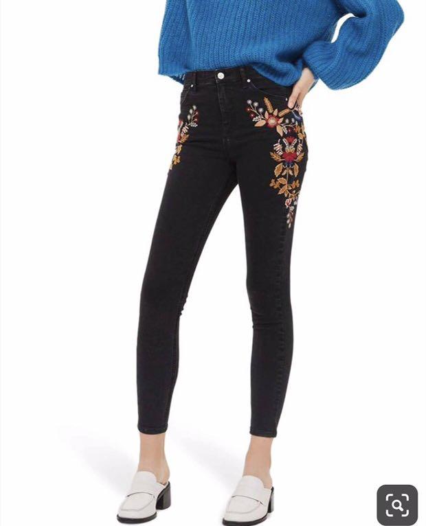 Topshop embroidered jamie jeans cheap