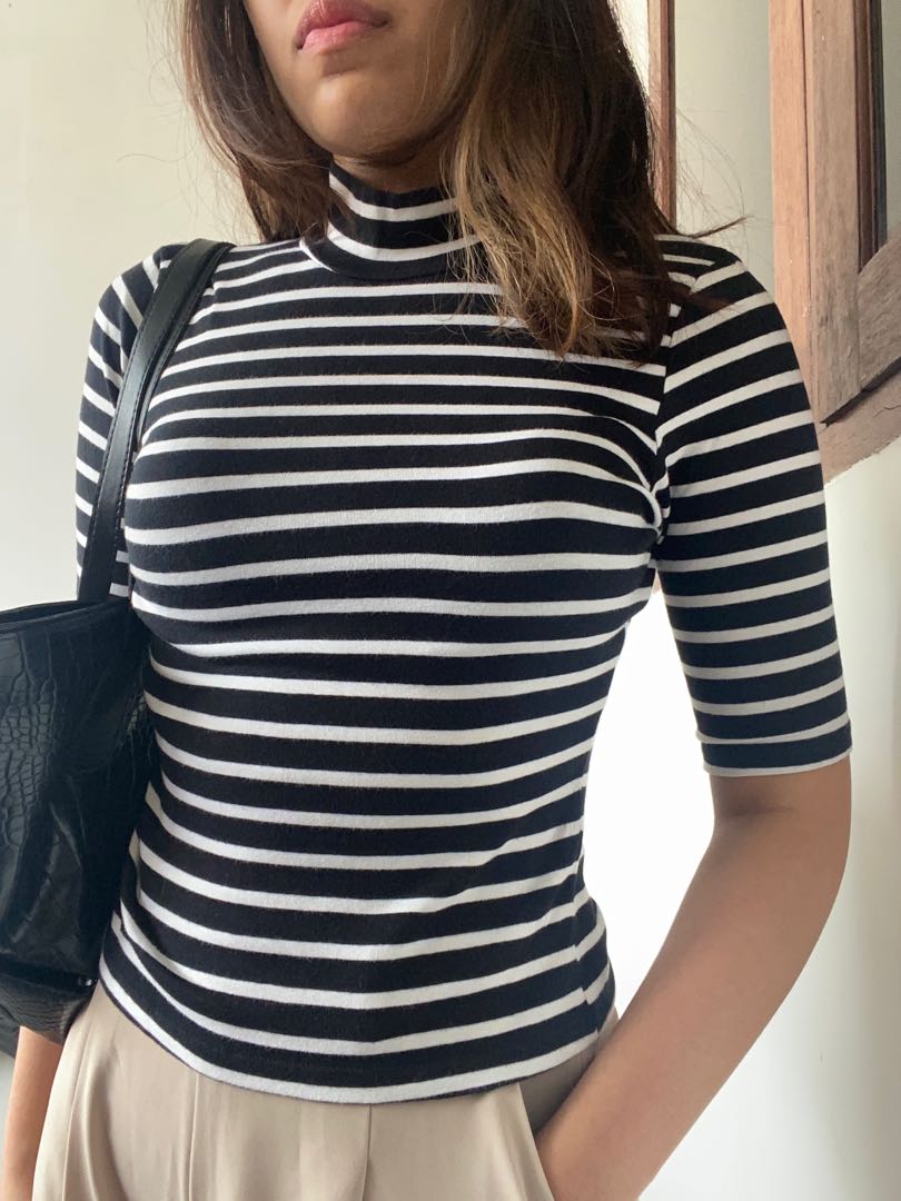 Turtle Neck Crop Top Stripe Bershka 