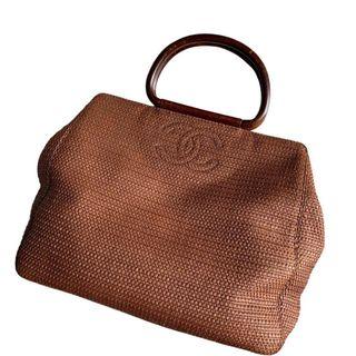Vintage CHANEL Bamboo Top Handle Ratan Bag in Brown (32x26cm), hologram #6.