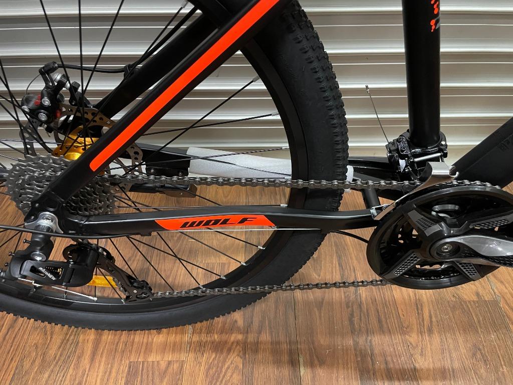 Wolf PL900 27.5" Mountain Bike (Matt Black Orange) (Category: Bicycles) located in Singapore. Submitted by kshbicycles (Listing ID 1088711410, Image 3). Description: Frame material: Alloy Shifter: Micro-New 3*9 speed Fork: Lock out suspension FD& RD: Micro-New Wheel size: 27.5" Tags: bicycle, mtb, polygon, trinx, gt, giant, raleigh, aleoca, orbea, laux, trek, merida, crolan, java, scott, upland, giern, totem.