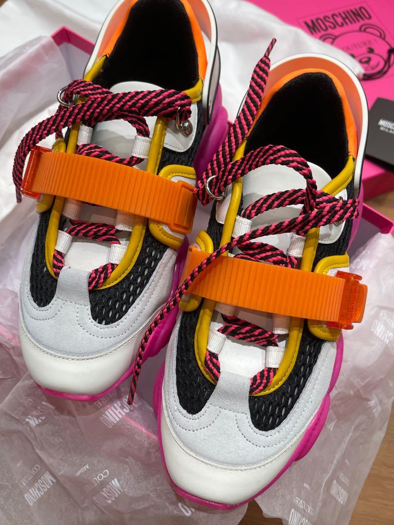 Worn once only Pristine with box and Dustbag Moschino Couture Pink Fluo Teddy Sneakers