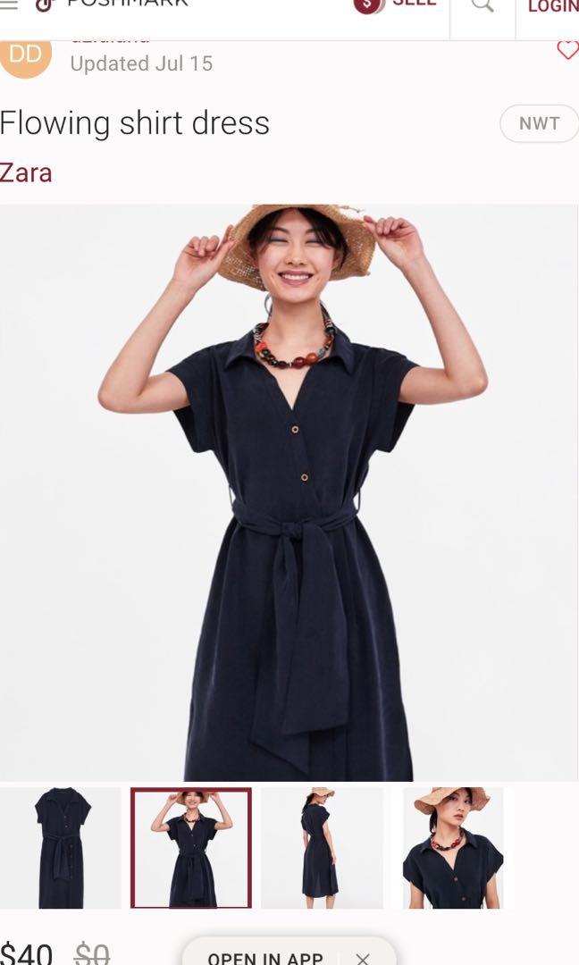 Zara navy shirt dress clearance