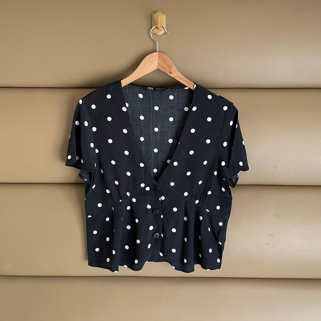 Zara Polka dot blouse, Women's Fashion, Tops, Blouses on Carousell