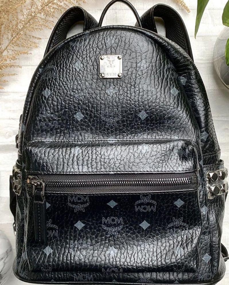 Authentic MCM Cognac Visetos Black Backpack Medium