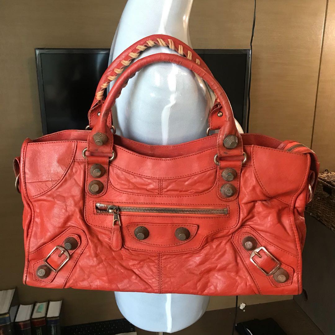 Balenciaga City Handbag in Red Orange Leather m, Luxury, Bags & Wallets on  Carousell