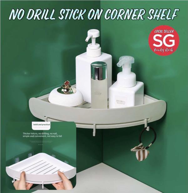 Shower Caddy Rack Corner Shelf Over Toilet Wall Velcro Storage