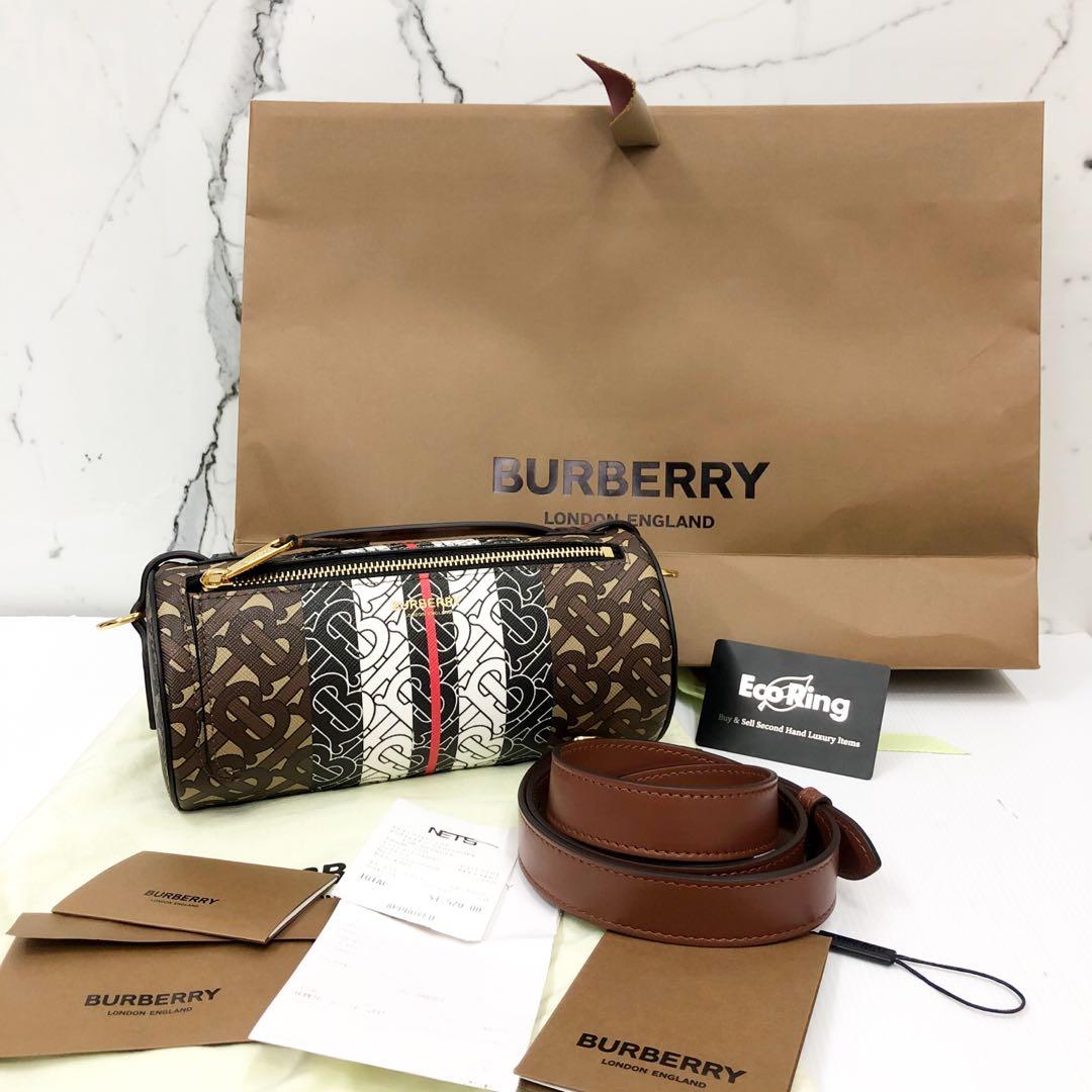 Burberry The Monogram Stripe E-canvas and Leather Barrel Bag