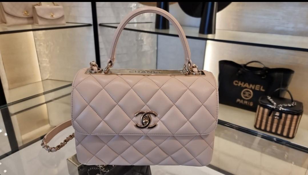 Large Flap Bag With Top Handle, calfskin & gold metal, beige - CHANEL