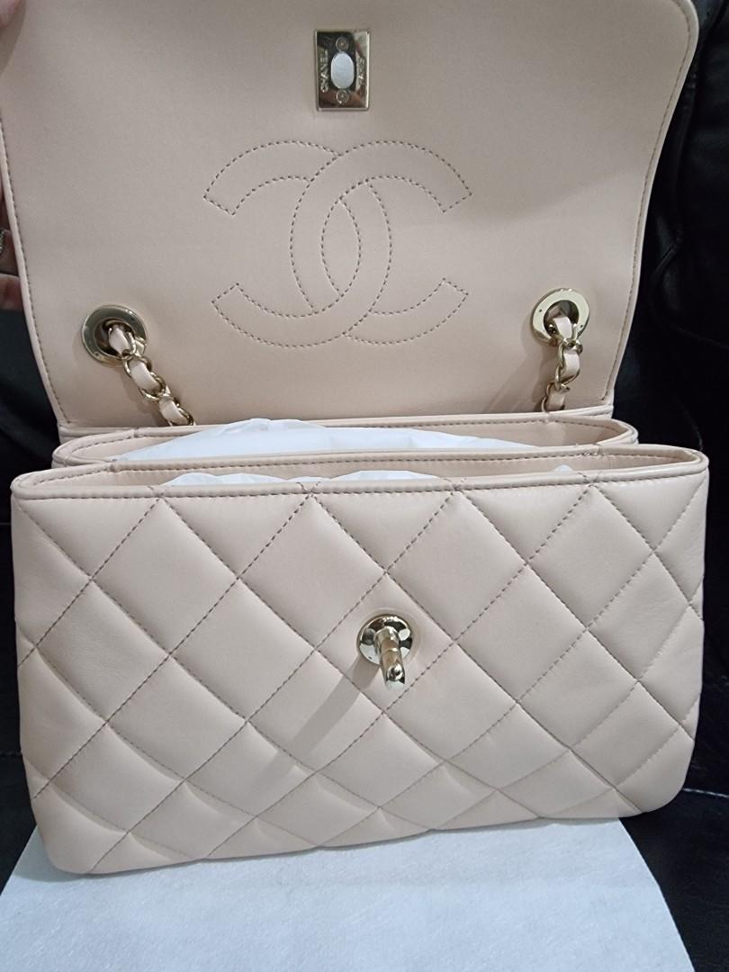 Chanel Flap Bag with top handle in lambskin & gold-tone metal beige