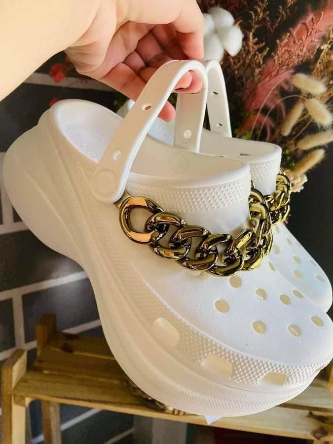 platform crocs with chain