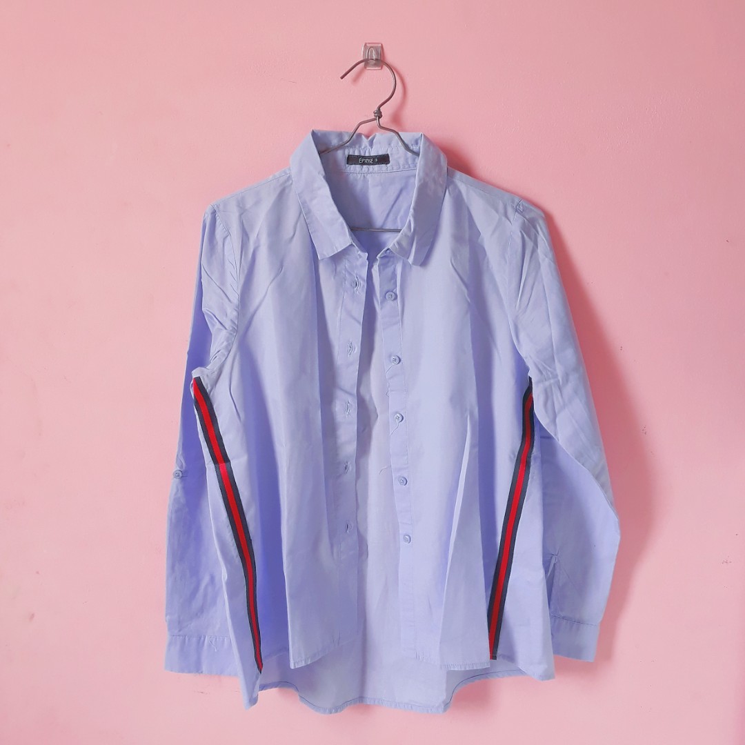 Eprise Kemeja Biru Muda Light Blue Shirt Fesyen Wanita Pakaian