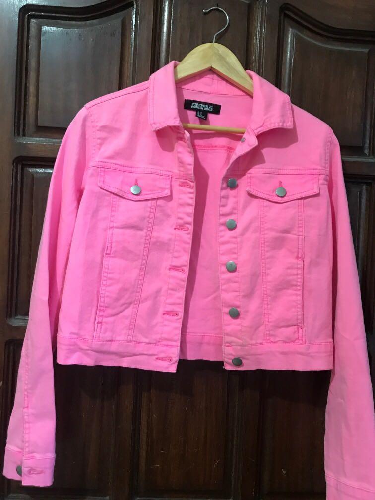 F21 Neon Pink Denim Jacket Women s Fashion Coats Jackets and Outerwear on Carousell
