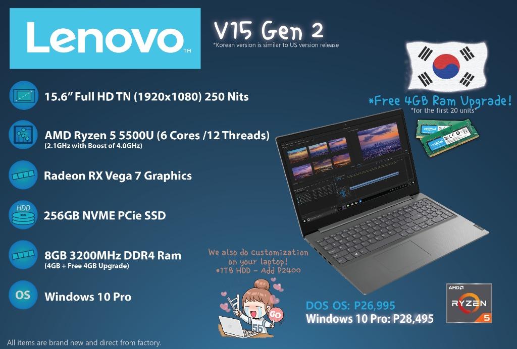 Lenovo V15 G2 Ryzen 5 5500U Brandnew Work From Home Laptop, Computers