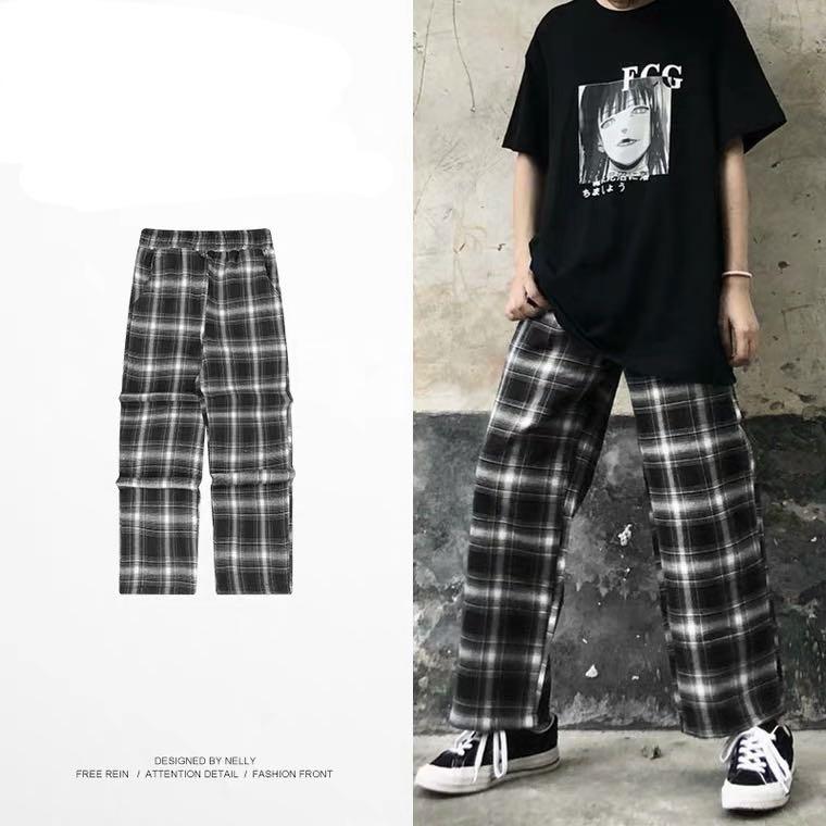 Mens black and white checkered trousers outlet