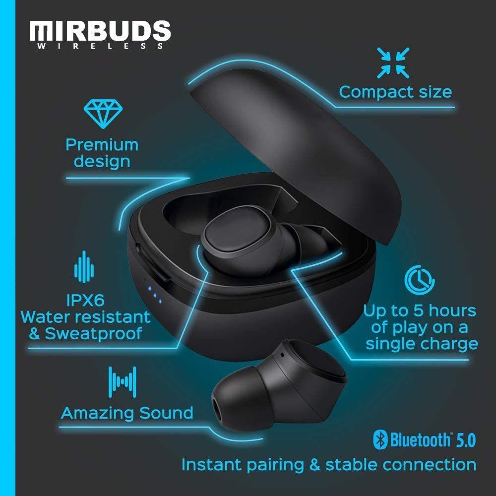 MIRBUDS V9 Wireless Earbuds With 7 Hrs Music High Bass High Audio Quality One Touch Control IPX6 Waterproof Low Latency Gaming Mode