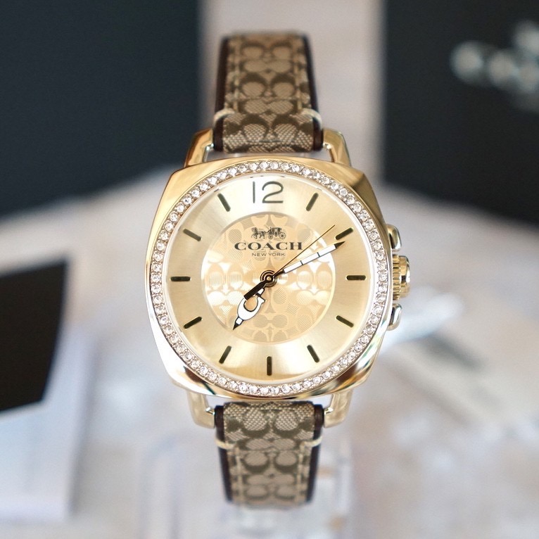 Aww Coach 100 original Boyfriend Signature Strap Khaki Brown