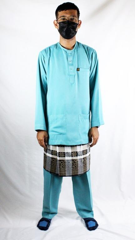 Saiz M Free Samping Set Baju Melayu Johor Warna Turquoise Teluk Belanga Kain Royal King Men S Fashion Clothes Tops On Carousell