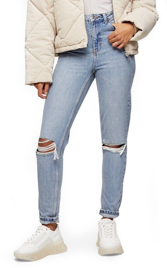 Topshop bleach double ripped mom jeans 