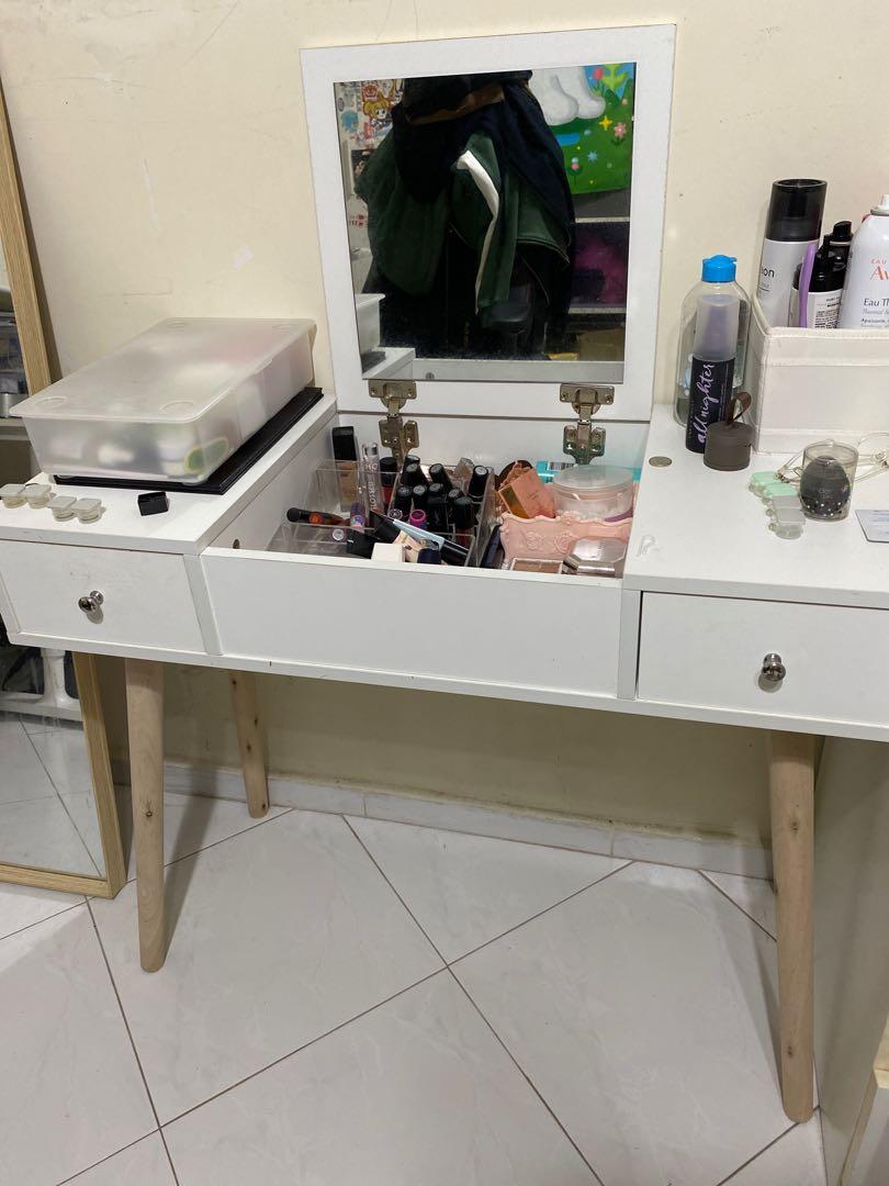 Used Makeup Table with Mirror and Matching Chair, Furniture & Home