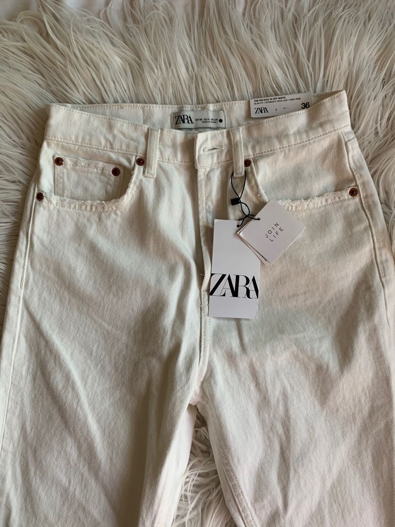 ZARA HW KICK IN OFF WHITE, Women's Fashion, Bottoms, Jeans on Carousell