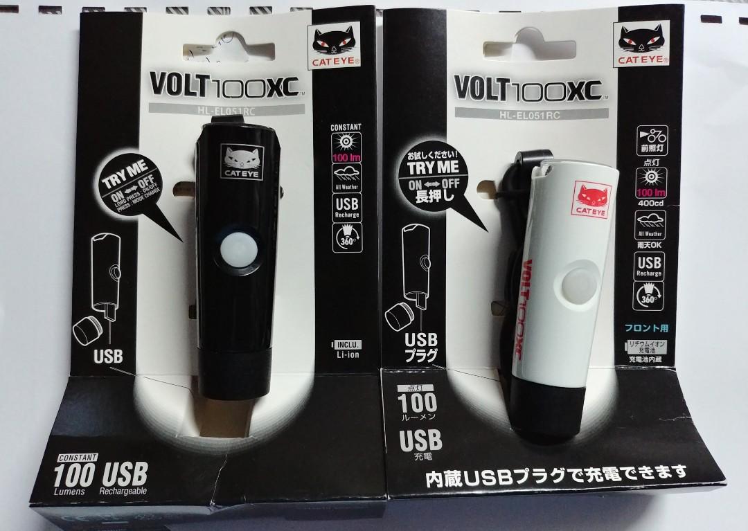 全新日本《Cateye》VOLT 100XC單車頭白燈; 100 流明光度，有黑ˋ白兩色。, 運動產品, 單車及配件, 單車- Carousell