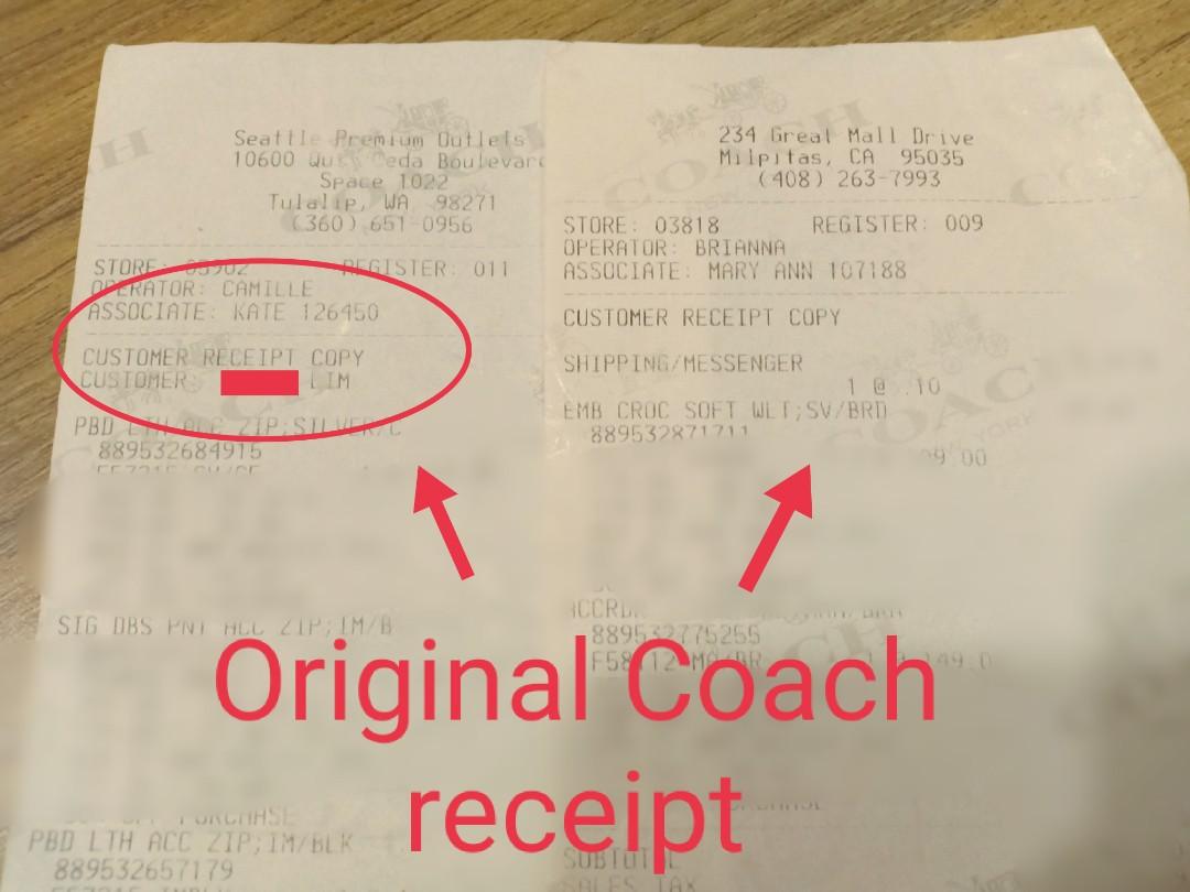Coach original receipt from 2 different outlet, Luxury, Bags & Wallets on  Carousell