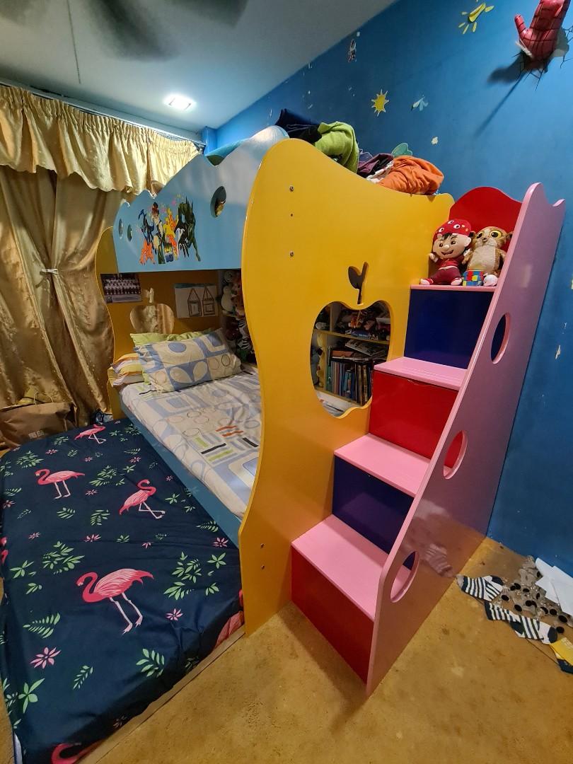 Double Decker Bunk Bed with pull out Bed and Stairs, Furniture & Home ...