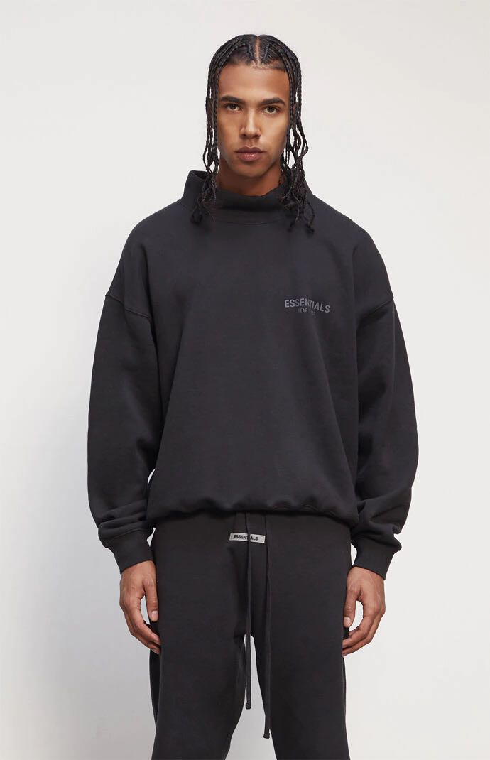 Essentials black mock sales neck pullover sweatshir