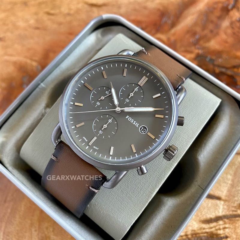 Fossil Commuter Smoke Dial Amber Leather Men s Watch Men s Fashion Watches Accessories Watches on Carousell
