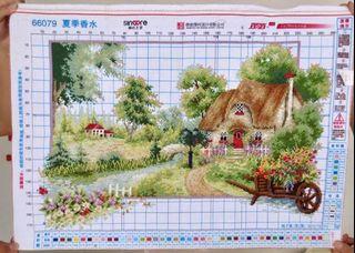 FOUR SEASONS HOUSE FINISHED CROSS STITCH FOR SALE (UNFRAMED)