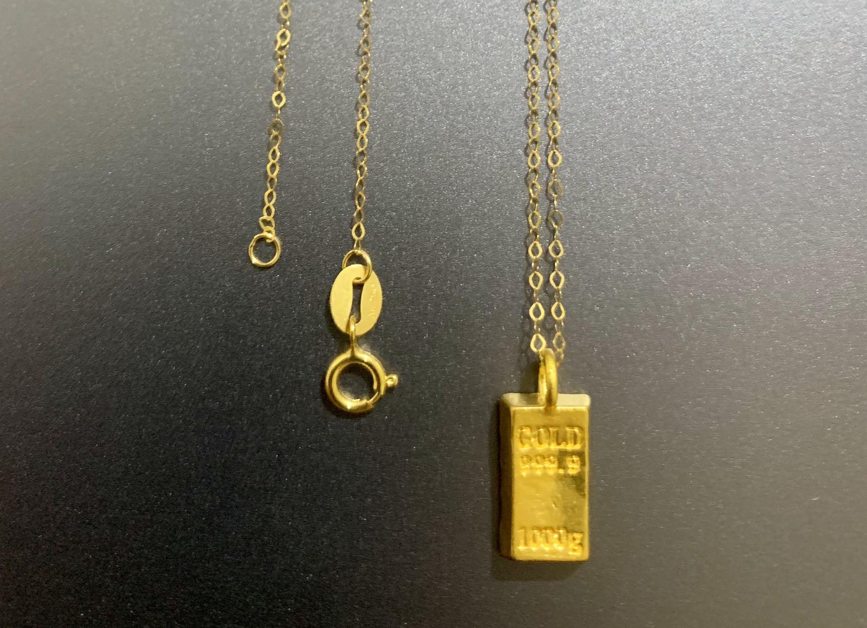 Gold Bar Pendant 24k with 18k Chain 