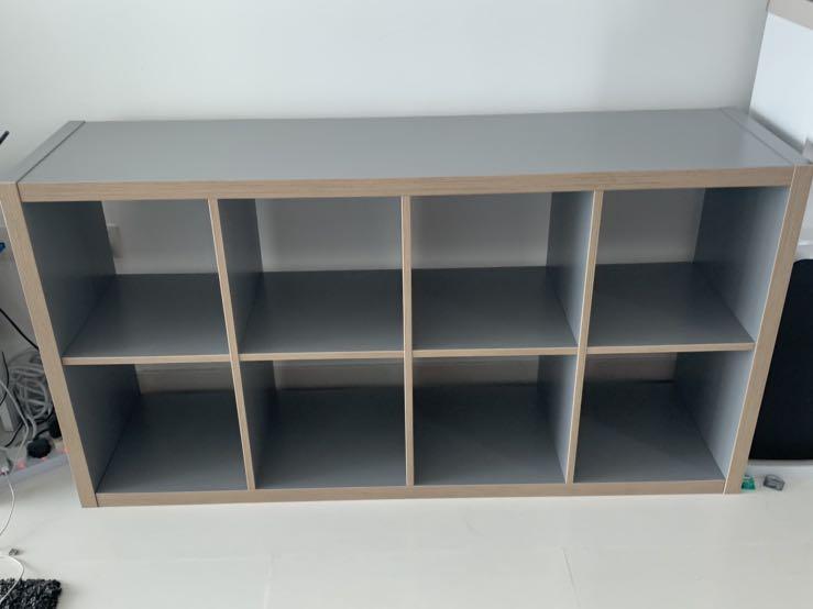 KALLAX Shelving unit - grey/wood effect 77x77 cm